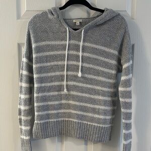 Sonoma Gray and White Striped Women's Hoodie Sweater